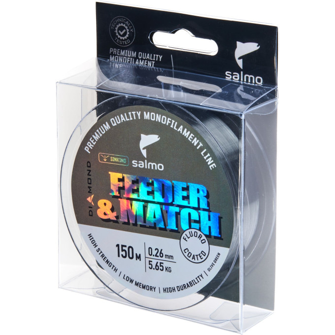 Леска монофильная SALMO DIAMOND FEEDER & MATCH FLUORO COATED Olive Green 150/026