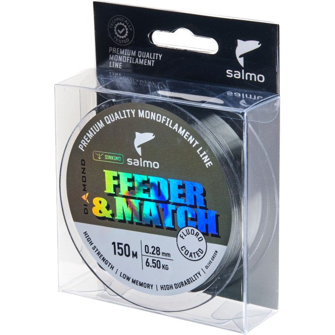 Леска монофильная SALMO DIAMOND FEEDER & MATCH FLUORO COATED Olive Green 150/028